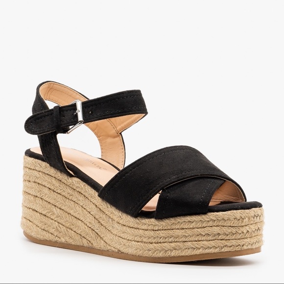 NEW‼️BLACK ESPADRILLE SANDALS WEDGE HEELS- shoe - Picture 2 of 4